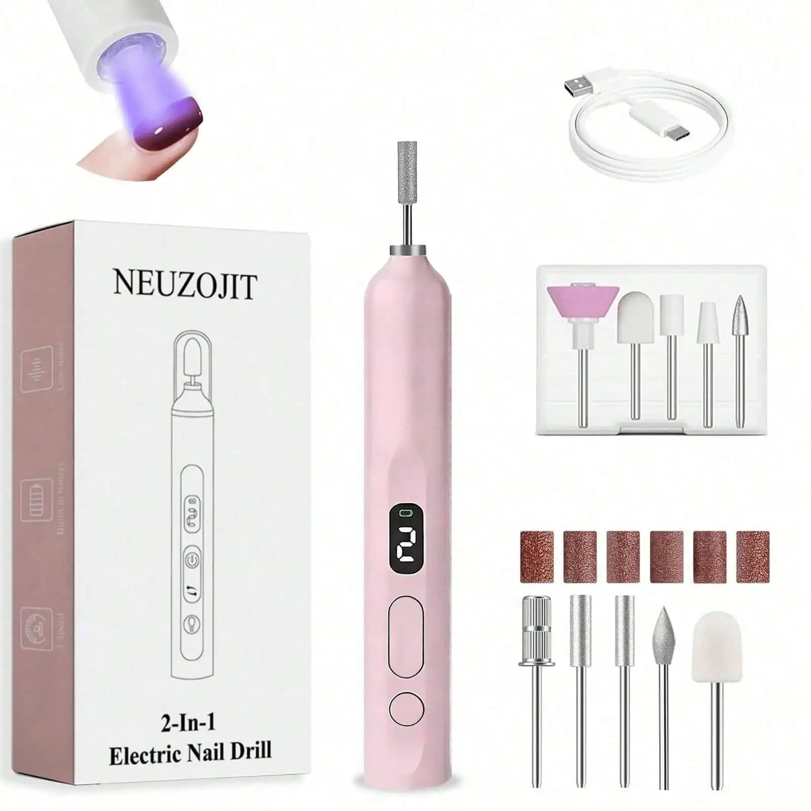 Cordless Nail Drill Electric Nail File Kit, Rechargeable Efile Set, Portable Acrylic Gel Nail Polish Remover Machine, Pedicure Manicure Tool, 11 Bits, 56 Sanding Bands, Salon Home