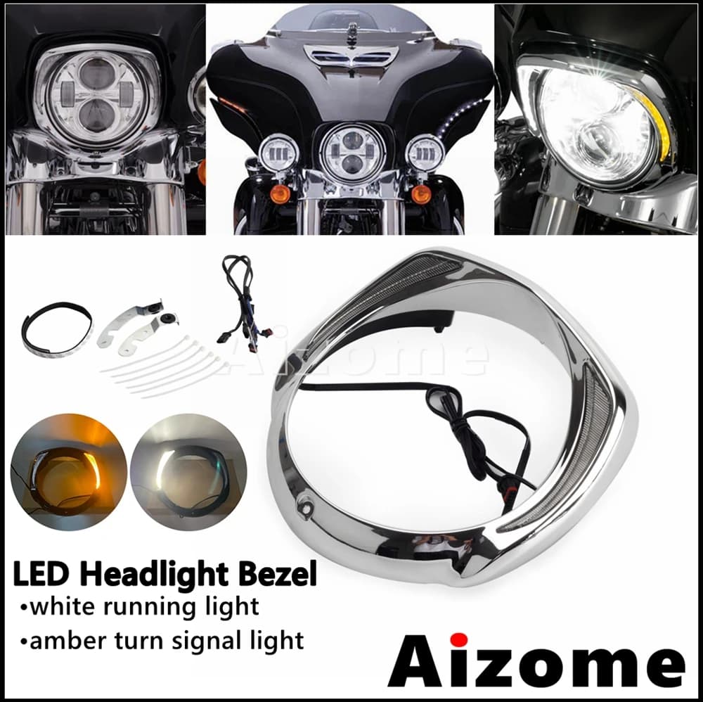 Moto 7 "LED Ring Bezel Trim copertura della visiera del faro per Harley Touring Street Glide Electra Glide CVO Ultra Classic 2014-up