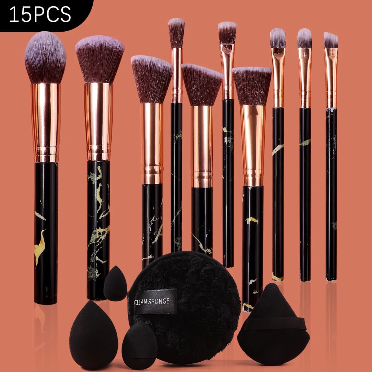 15-Piece Professional Makeup Brush Set, Eyeshadow Brush, Blush Brush, Makeup Sponge, Powder Puff, Complete Travel Makeup Tools