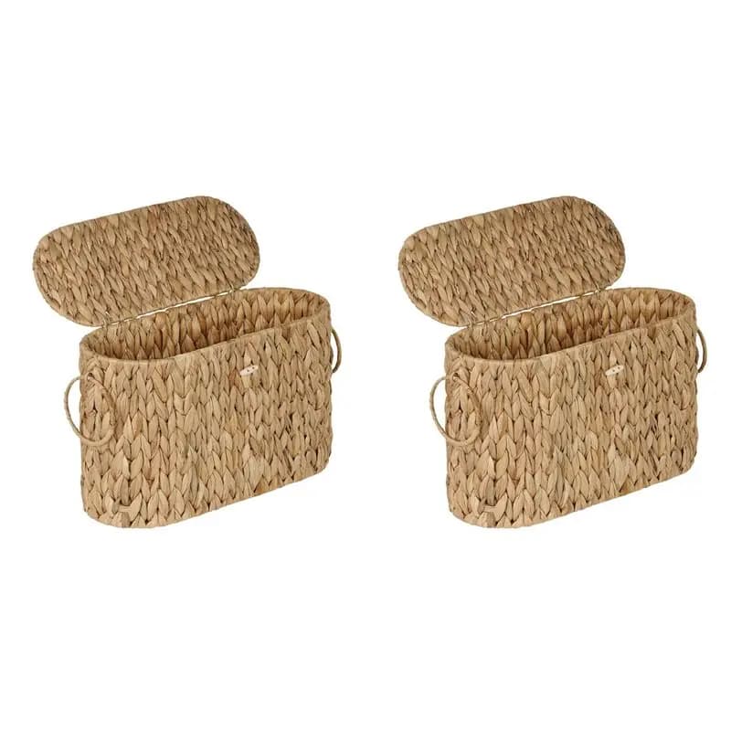 CHCH 2X Toilet Paper Storage Basket, Water Hyacinth Slim Toilet Paper Holder With Lid- Holds Up To 6 Rolls