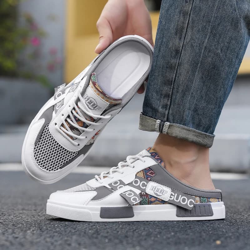 Trendy Men Mesh Half Slides Closed Toe Beach Sandals Lightweight Breathable Slip On Lazy Shoes Outdoor Casual Footwear forSummer