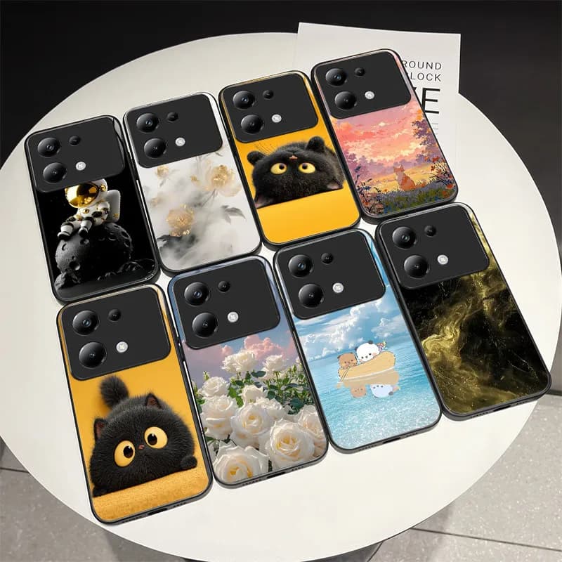 Beautiful Flower Cute Cats Case For Xiaomi Poco M6 Pro 4G / Poco M7 Pro 5G Tempered Glass Phone Case Protective Cover Hard Shell