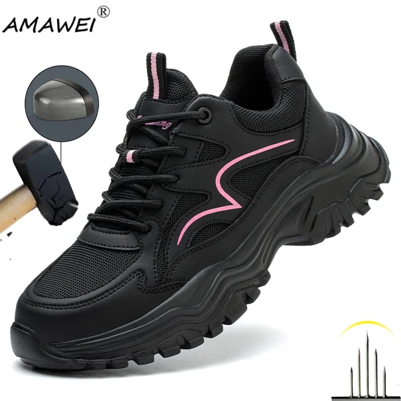Scarpe antinfortunistiche da donna Scarpe da lavoro Sneakers con puntale in acciaio Scarpe da donna traspiranti in rete Scarpe antiscivolo Scarpe resistenti all'olio
