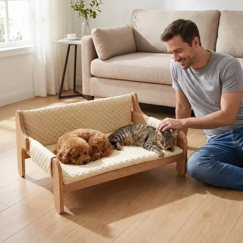 Wholesale Eco-Friendly Summer Solid Comfortable Soft Indoor Cat Dog Bed Polyester Fill Quadrate Shape Detachable Washable MDF