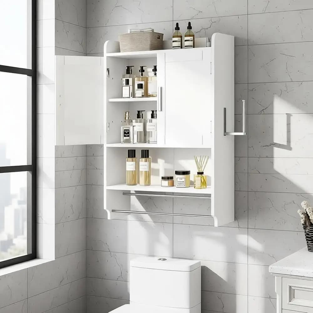 Armadietto da parete per bagno, armadietto per medicinali a parete, armadietto salvaspazio con portasciugamani per bagno, lavanderia, cucina