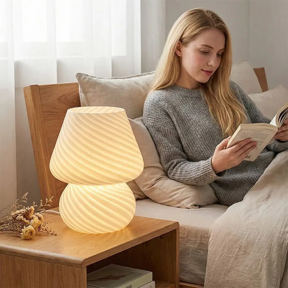 Desk Lamp Style Ins, Fungus Shape LED Lamp, Striped Bedside Table Lamp, Kids Transparent Glass Night Lamp