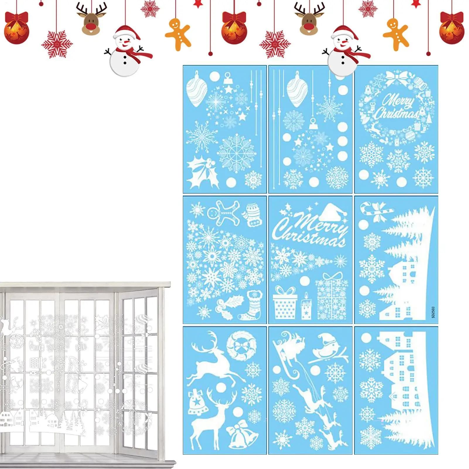 Adesivi per finestre di Natale 9 pezzi rimovibili statici Decorazioni per finestre di Natale Adesivi carini per porta a specchio Bagno Camera da letto Soggiorno