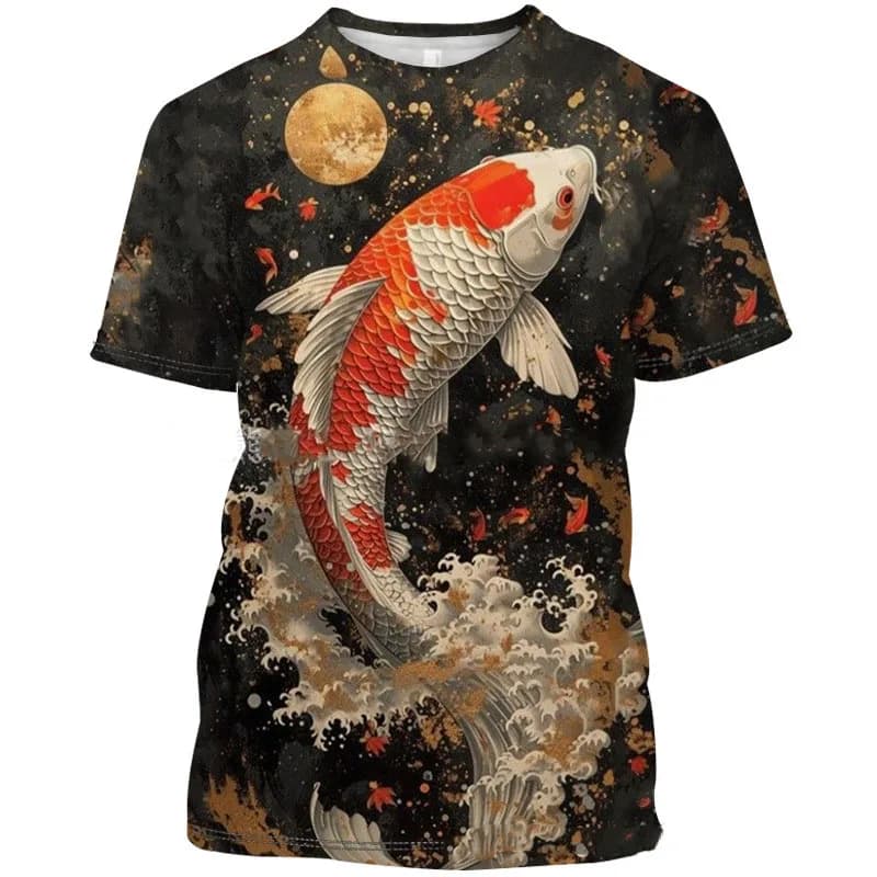 T-shirt da uomo estiva con stampa floreale 3D di grandi dimensioni - Motivo a carpa ampio e confortevole - Adatta per l'uso quotidiano e per le feste