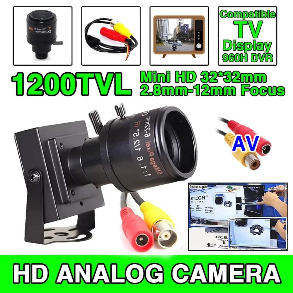 Fotocamera analogica CCTV Zoom 2.8mm-12mm Messa a fuoco manuale Compatibile TV Super Piccolo 1200TVL HD Mini CVBS Metallo Video