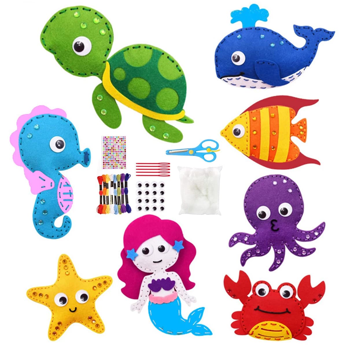 Kit da cucito per animali marini Kit artigianale per animali oceanici Animali di peluche Ornamenti in feltro Kit artigianale per cucito per bambini Forniture artistiche educative