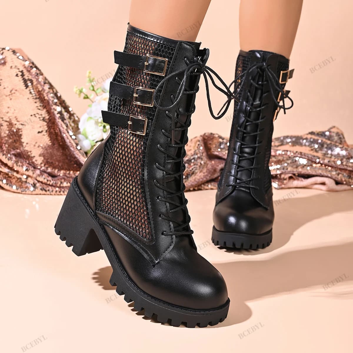 Stivali Estivi alla Moda, Comodi e Sexy con Tacco Alto in Rete, Nuovi Stivali Eleganti e Casual da Donna con Punta Rotonda