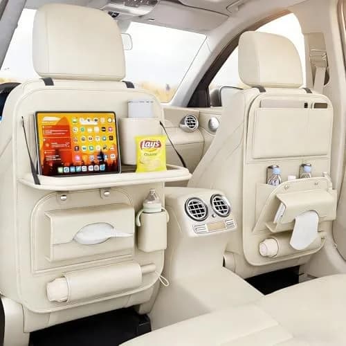 Organizer Universale Pieghevole in Pelle Premium per Sedile Posteriore Auto con 1 Confezione Beige