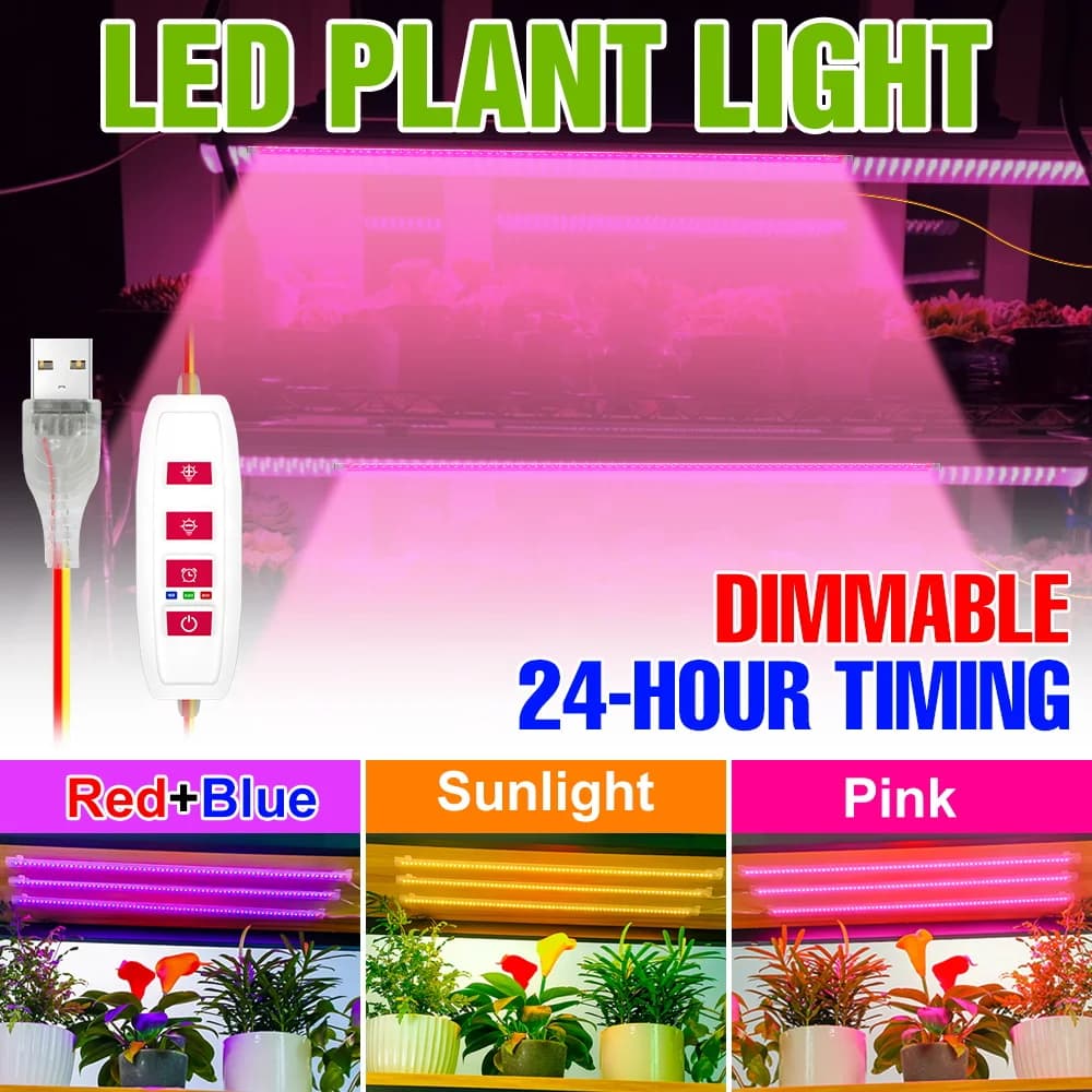 USB LED Bar for Indoor Growing Complete, Dimmable, for Semi, Serra, Hydroponic, Flowers, Plants in Vase, Succulent, Grow Box