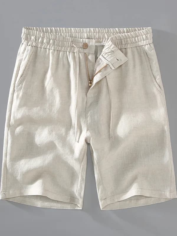 Men's Pure Linen Shorts Summer Thin Breathable Casual Pants Straight Leg Elastic Waist Loose Fashionable All-Match Color