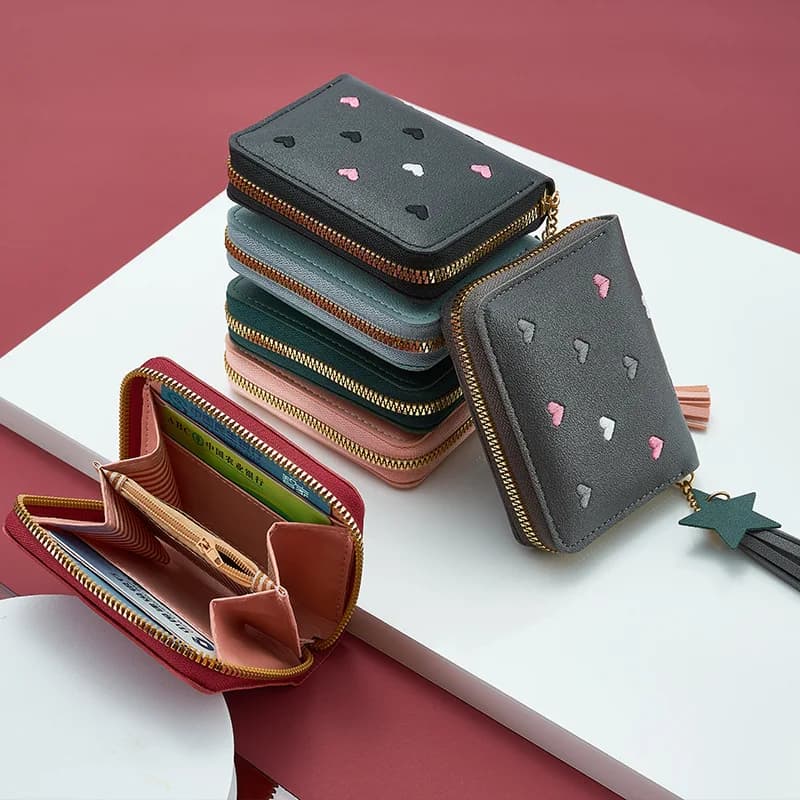 Portafoglio Mini con Nappine per Donna, Grazioso Portamonete Corto con Cerniera Stile Coreano, Portafoglio Multifunzionale alla Moda