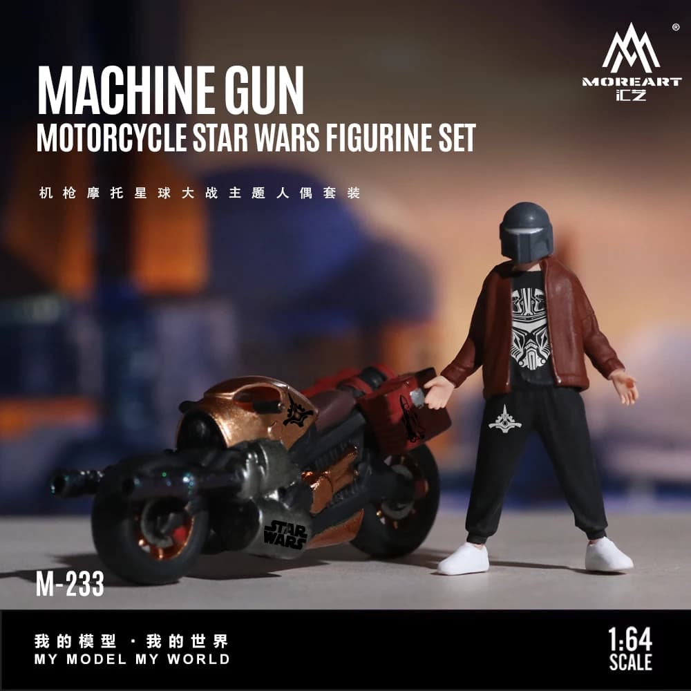 *Pre-ordine* Set di action figure MoreArt in scala 1/64 con motocicletta e mitragliatrice, modello in resina per regalo, esposizione e collezione