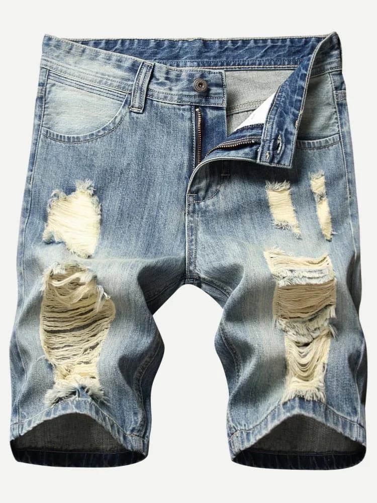 Men's Jeans Shorts Ripped Streetwear Hip Hop High Street Fashion Casual Jeans shorts ripped off male stretched straight