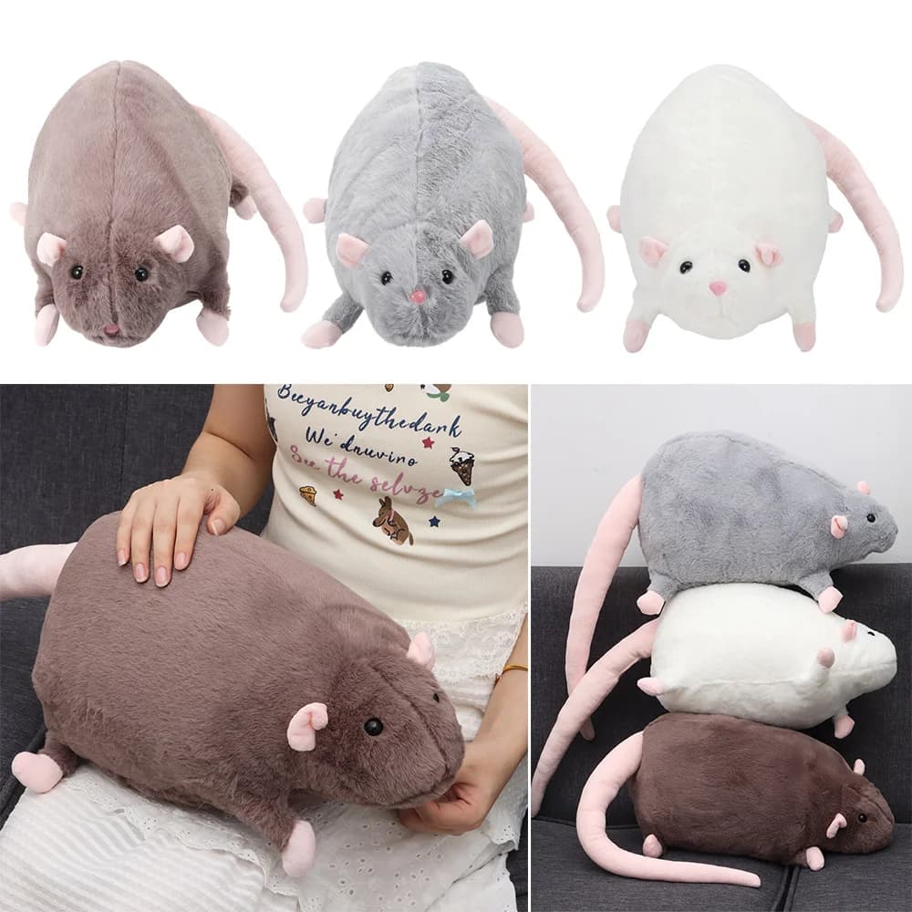 Peluche Creativo a Forma di Topo 30/45/90cm, Bambola di Peluche a Forma di Ratto con Ramo Floreale, Morbida Figura Animale Oversize, Regalo di Compleanno per Bambini