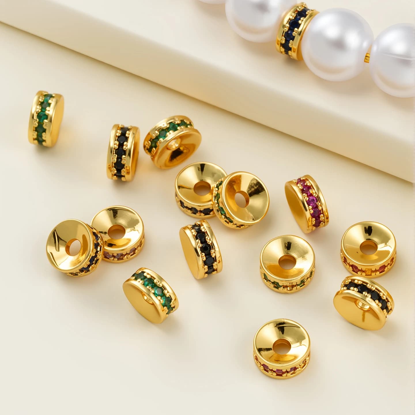 Separatori di perline di rame placcato oro 4mm 6mm 14K, perline distanziatrici con strass per la creazione di gioielli, accessori per collane/bracciali fai da te