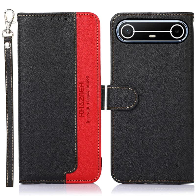 Custodia a portafoglio in pelle bicolore antiurto con slot per carte e chiusura magnetica RFID per Tecno Pova Slim 7 6 Pro Ultra Curve