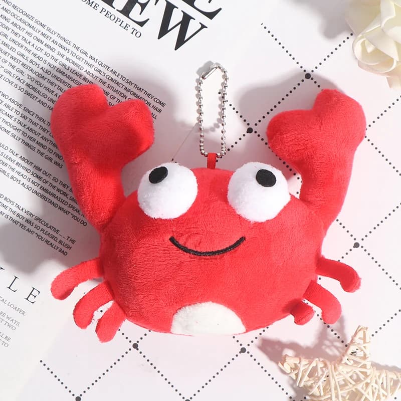 Portachiavi con ciondolo in peluche di granchio rosso, peluche ripiene con animali carini