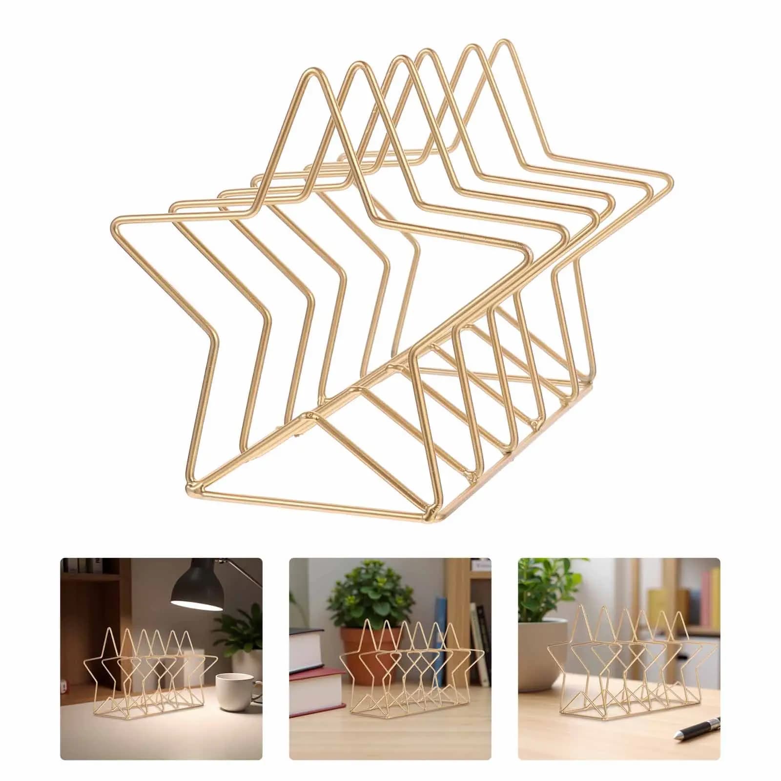 1 Pezzo Scaffale in Metallo con Design a Stella, Porta Libri da Scrivania per Casa e Ufficio, Organizzatore da Scrivania, Porta Riviste, Scaffale Portaoggetti
