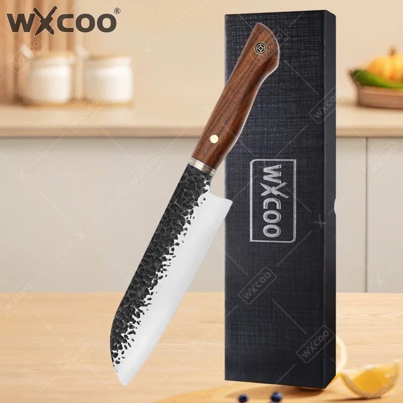 Coltelli da Chef Giapponesi Forgiati a Mano WXCOO, Coltello Santoku, Coltello da Cucina in Acciaio Inossidabile per Affettare Frutta e Verdura
