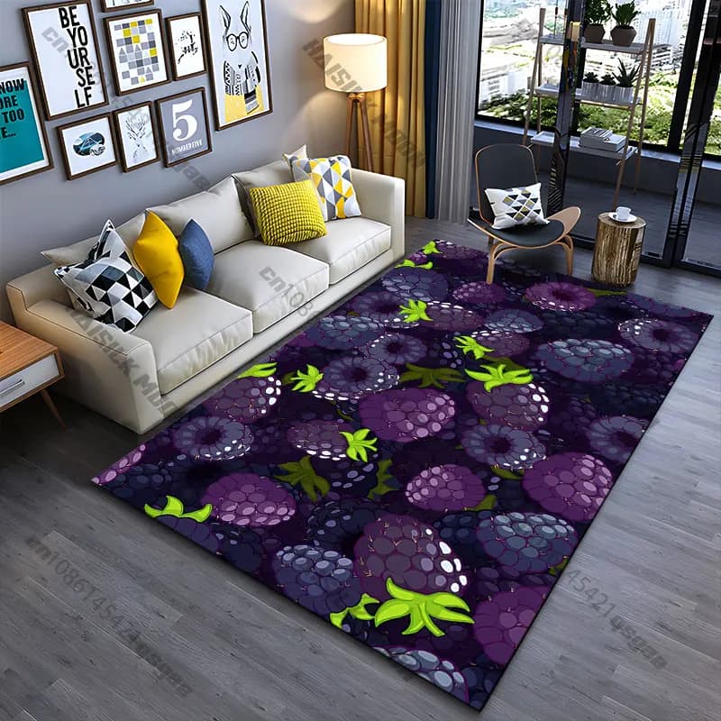 Ripe blackberries with green leaves carpet Yoga living room room decor children's crawling mat doormat area rug games mat