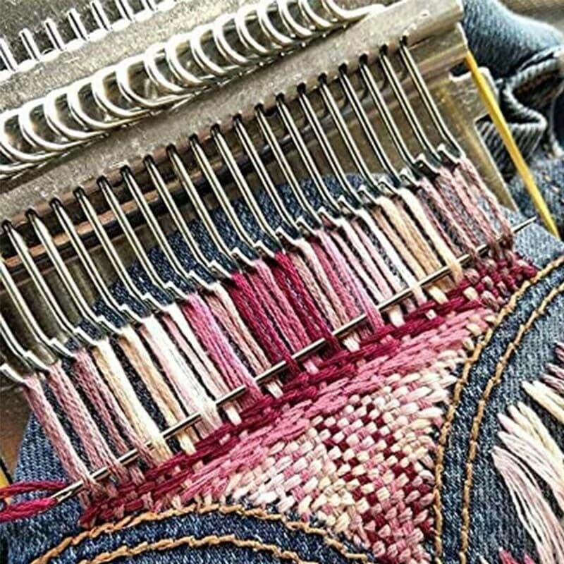 Small Loom Speedweve Type Weave Tool Wooden Fun Mending Loom Metal DIY Textile Tools Darning Machine Loom Mending Jeans Clothes