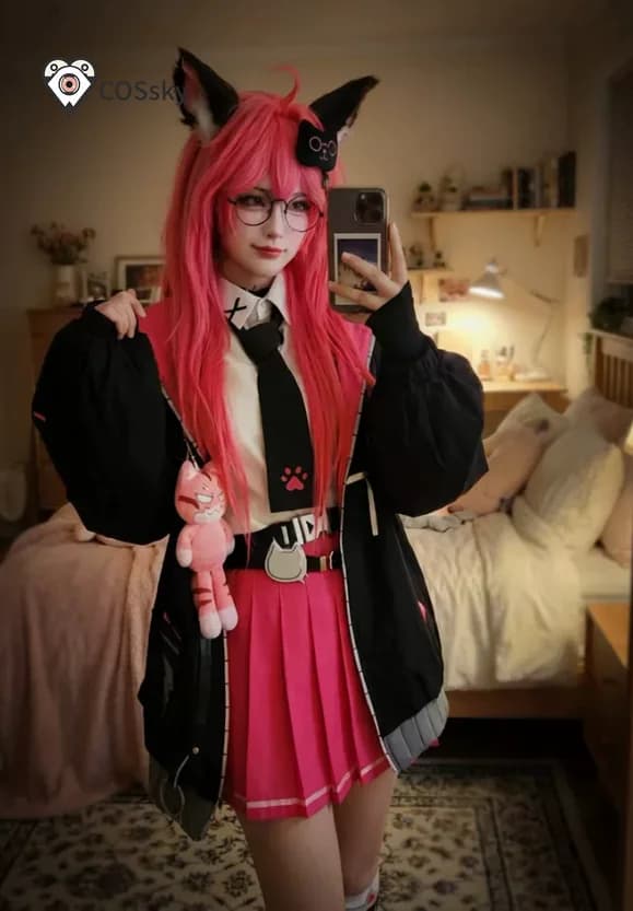 Costume Cosplay Nanally Coluccis Neverness to Everness NTE, Cappotto Rosa e Nero, Abito JK Y2K per Ragazze, Uniforme per Halloween e Carnevale