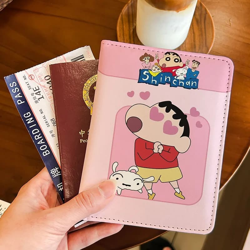 Kawaii Shin Chan Cute Passport Cover Multi-Function Card Holder Portable Travel Document Storage Bag for Abroad Trip Gift