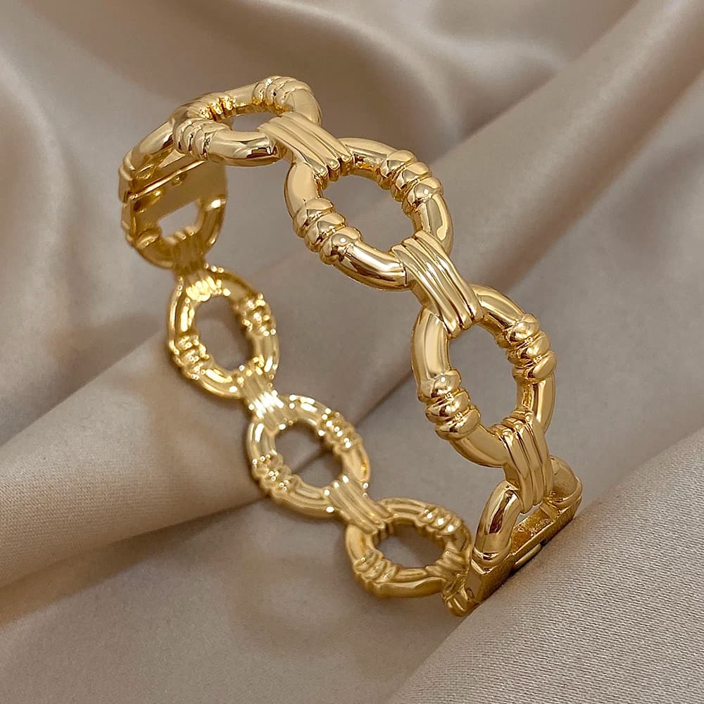 Bracciale a catena vintage a forma di lucchetto cavo per donna Braccialetti larghi in acciaio inossidabile placcato oro Gioielli impermeabili
