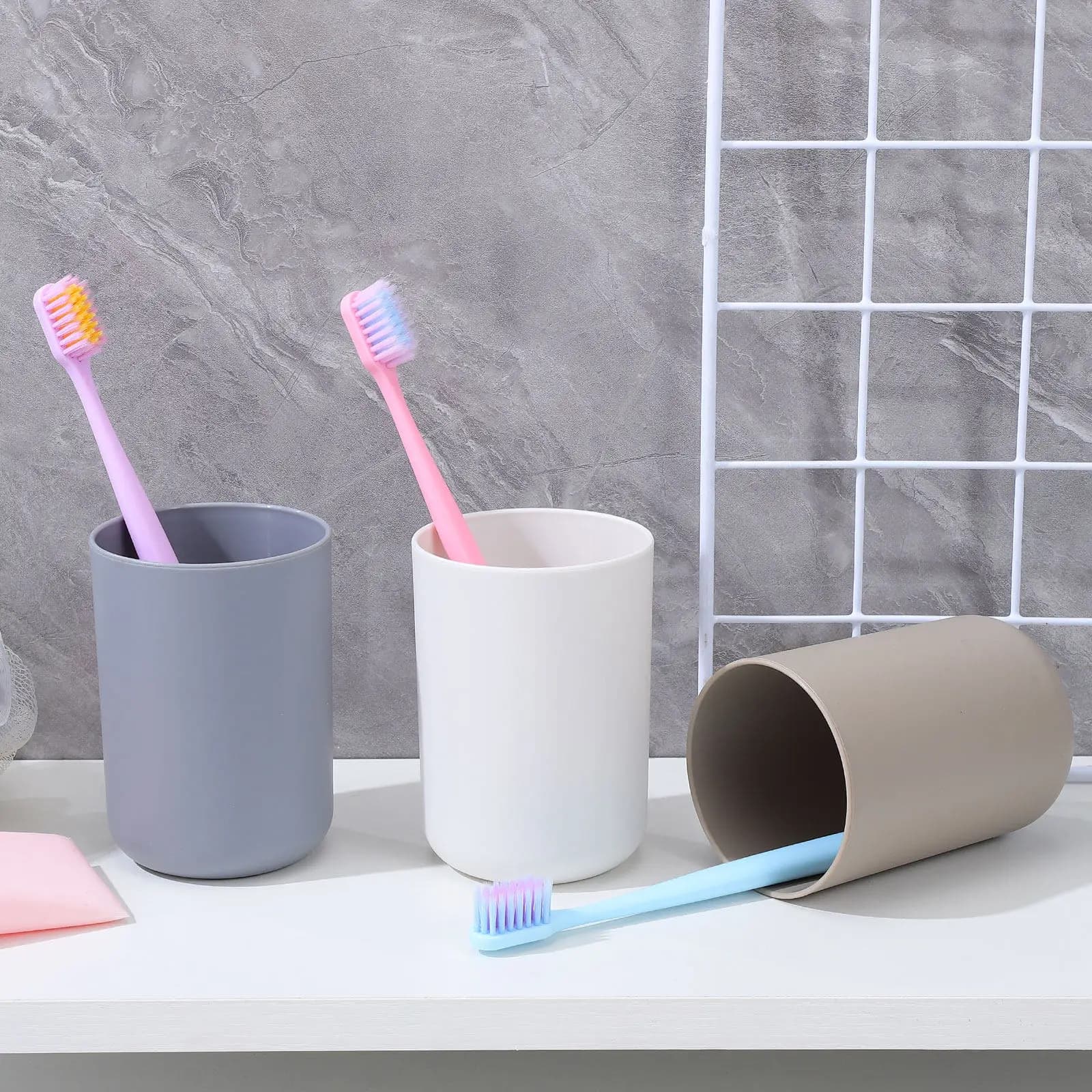 3Pcs Mouth Wash Toothbrush Cups Bathroom Brushing Holders Travel Lightweight Reusable Plastic Cups Bathroom Cup