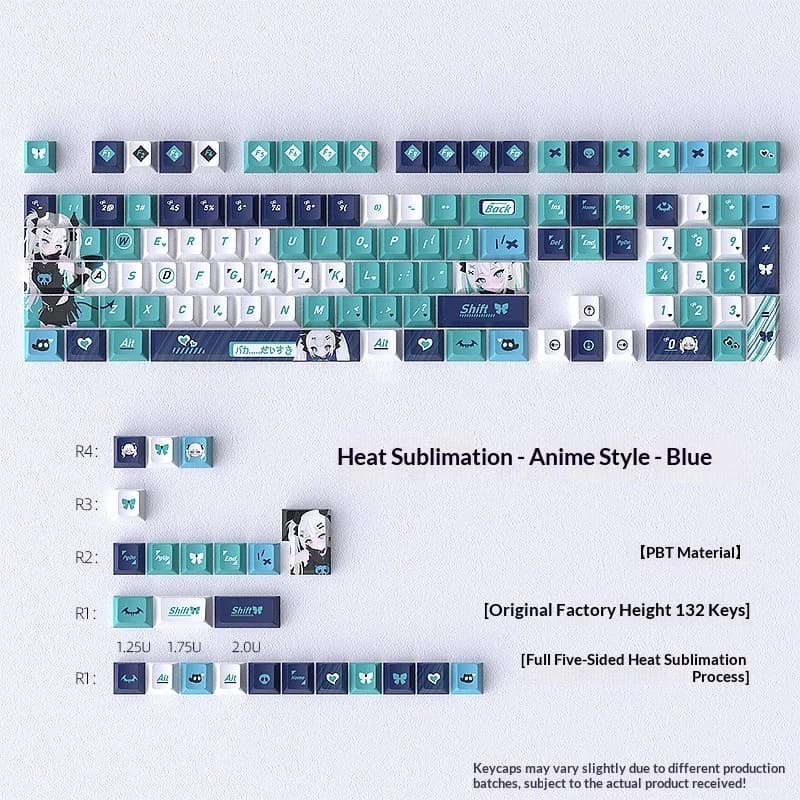 Blue keycap mechanical keyboard thermal sublimation original factory small complete set 132 customized PBT