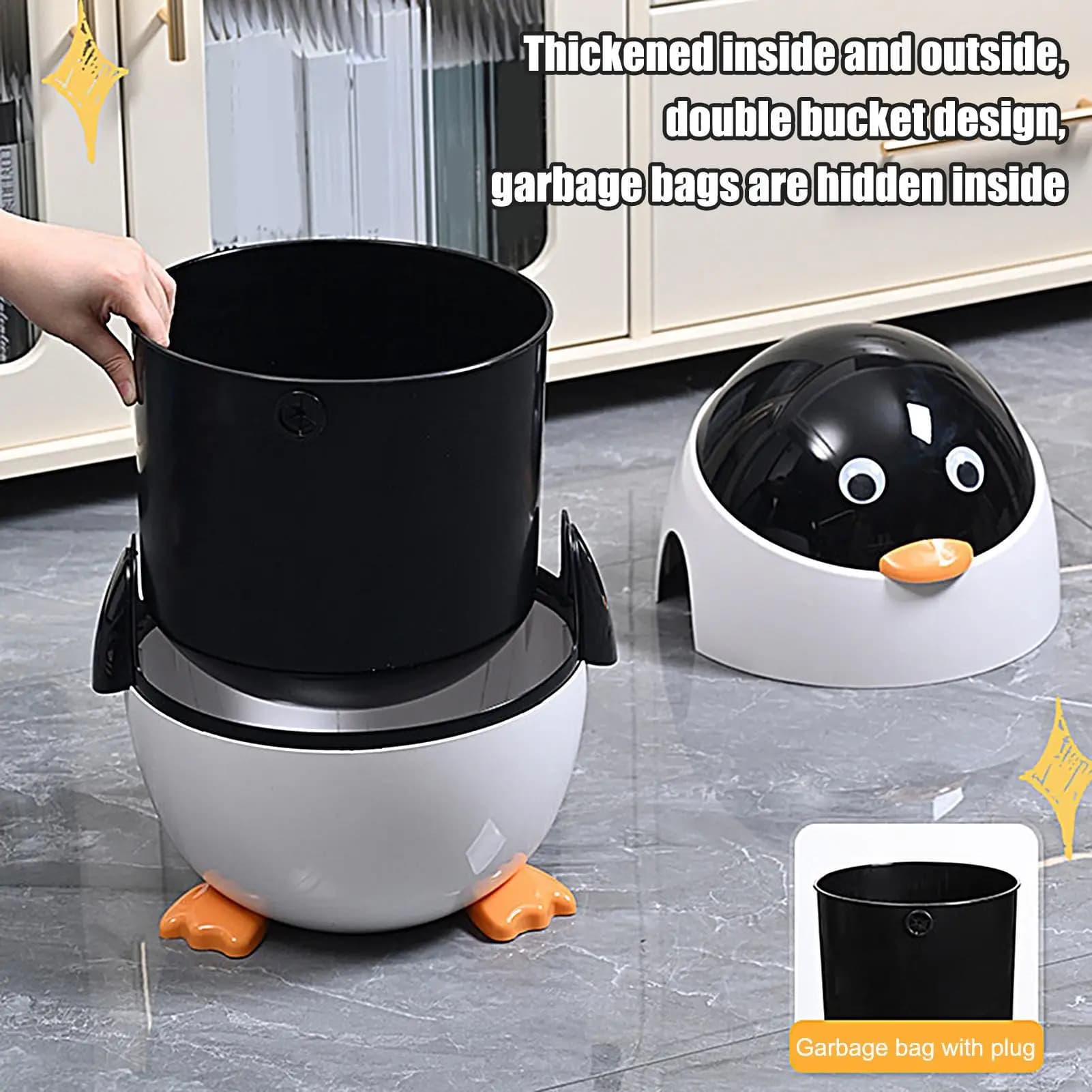 Bidone della spazzatura Pinguino Bidone della spazzatura Cestino per animali Bidone dei rifiuti compatto per la casa Camera da letto sotto la scrivania Tavolo Auto Cucina Bagno