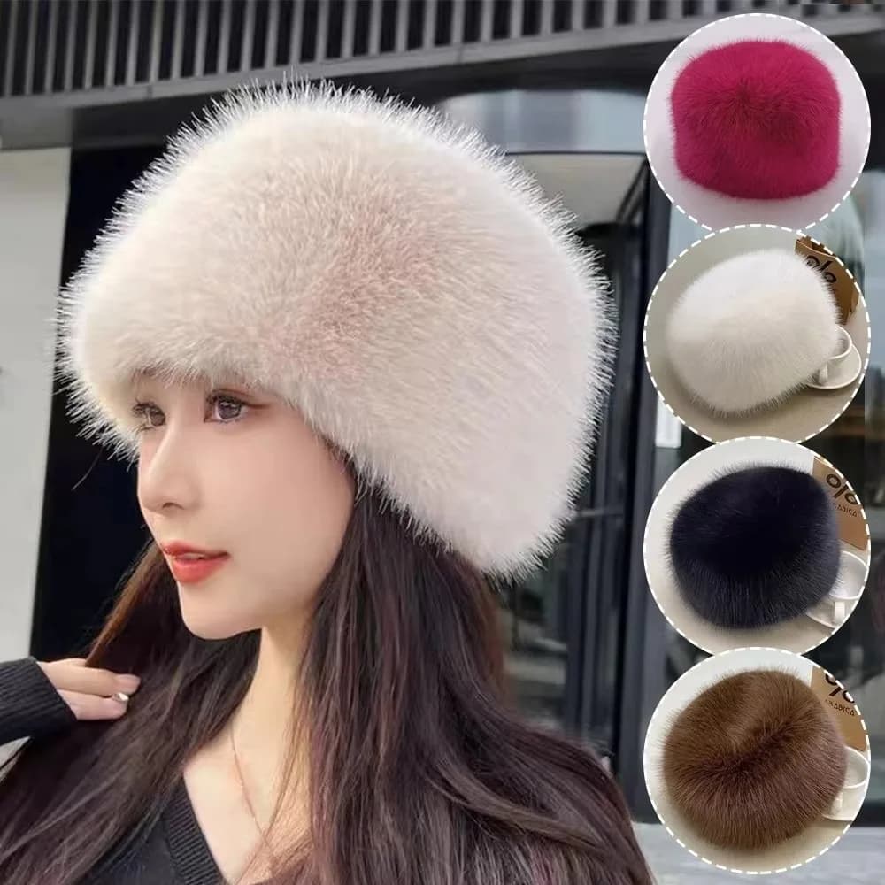Fashion Plush Fluffy Fur Bucket Hat Warm Furry Panama Cap Ear Protection Soft Mongolian Cap Winter