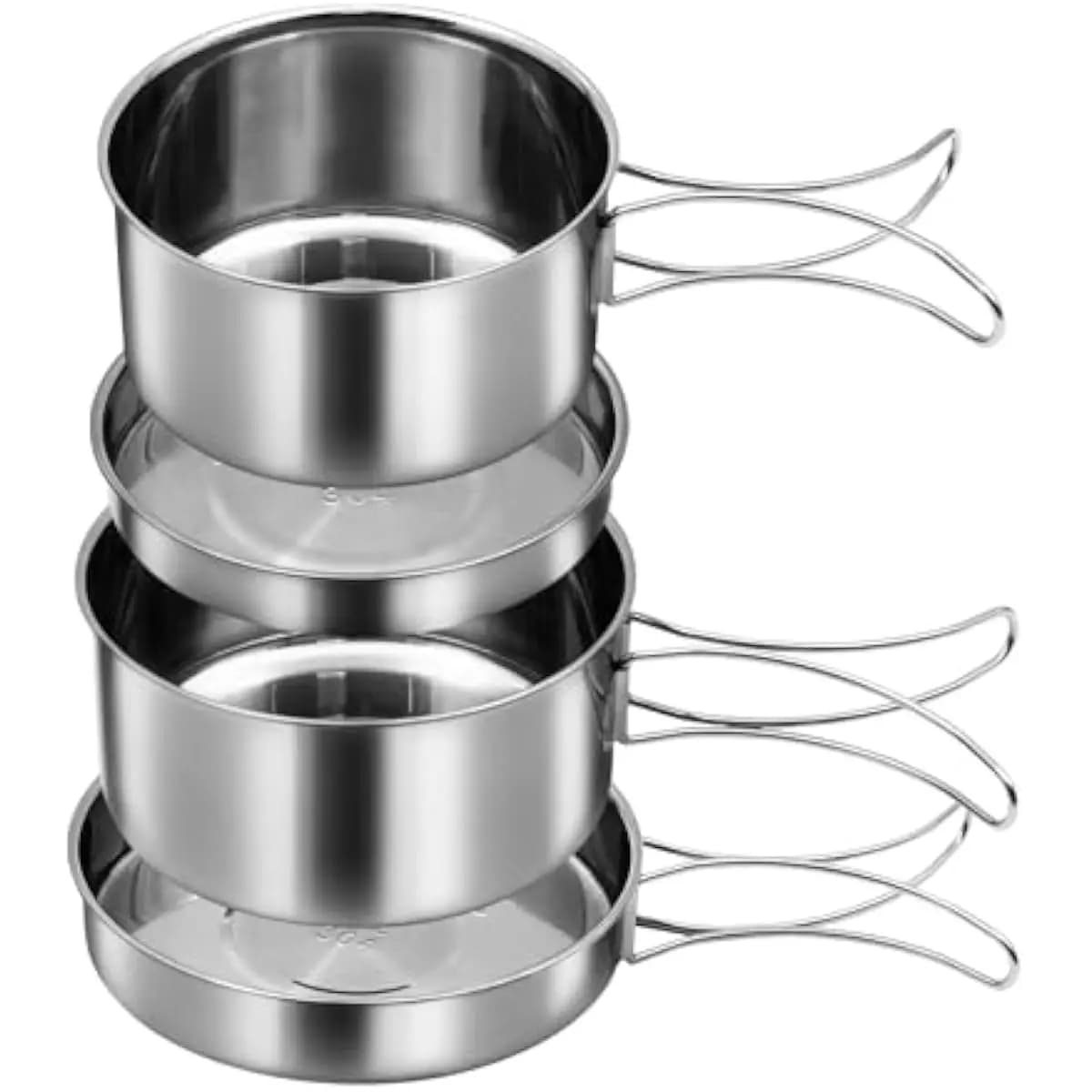 Stainless Steel Outdoor Cooking Set 4-Piece Compact Nesting Pot Kit with Foldable Handles Deep Pots Fry Pan Serving Tray Lightwe