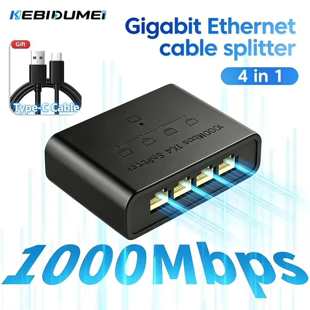 KEBIDUMEI 5 Ports 1000Mbps Gigabit RJ45 Splitter Adapter High Speed Smart Network Switch With USB Power For Laptop PC