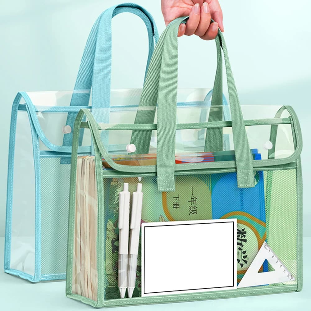 Transparent PVC File Bag,Large Capacity Waterproof Handheld Folder,Expandable File Storage Bag,Self-Adhesive File Organization