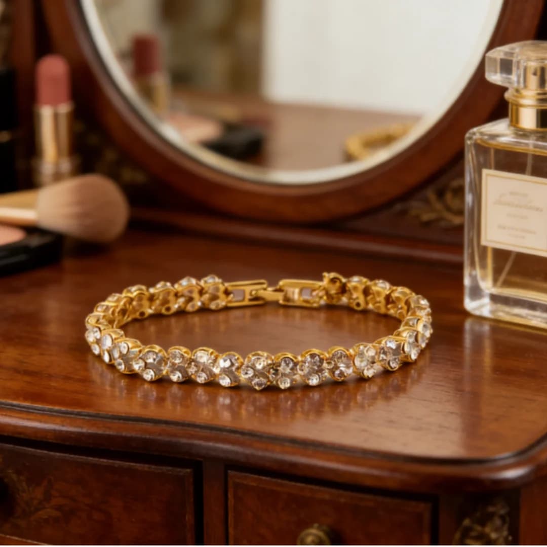 Bracciale di Lusso in Oro Romano con Cristalli, Semplice Bracciale Completamente Incastonato di Diamanti, Elegante Gioiello da Donna per Uso Quotidiano e Feste