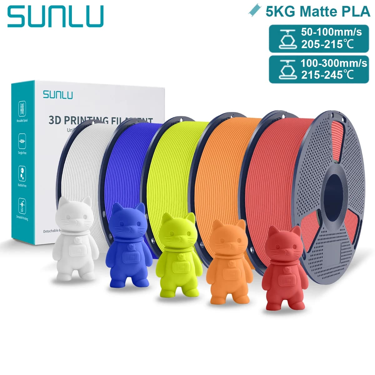 Filament SUNLU PLA Opaque for 3D FDM printers 1.75 mm Sorted PLA with Opaca surface Easy to use Compatible with most printers