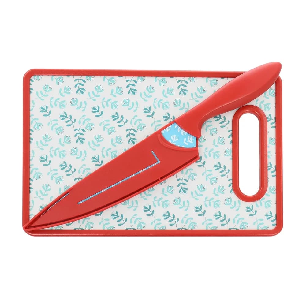 Set di coltelli da tagliere da 3 pezzi Coltello con design a foglie floreali con fodero Accessori da cucina durevoli in acciaio inossidabile rettangolari