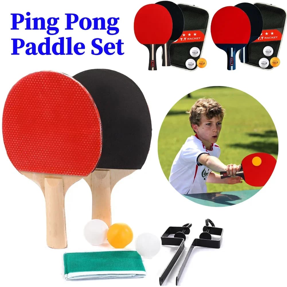 Table Tennis Set with Table Tennis Net and Post Set Table Tennis Rackets with Balls for Indoor/Outdoor Games