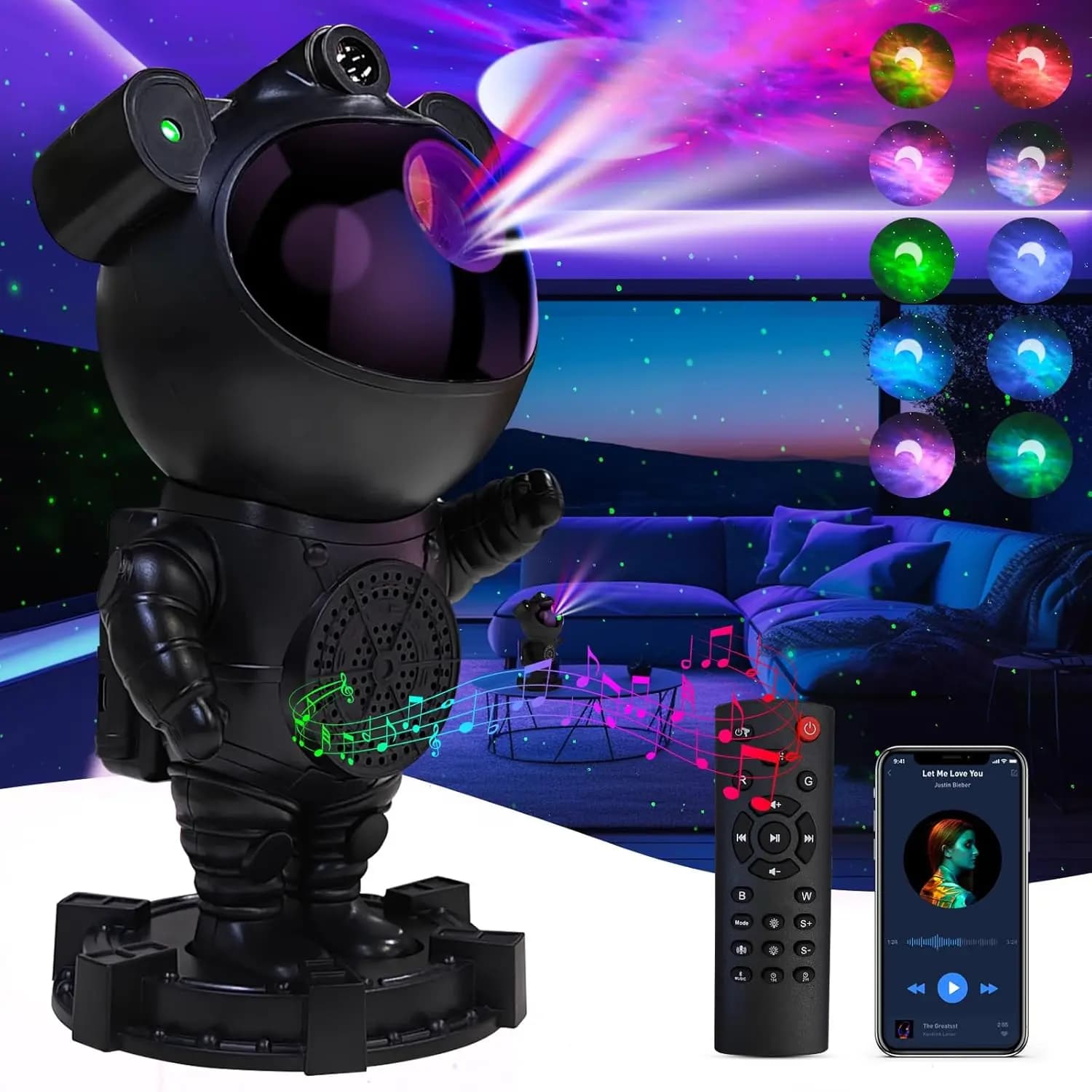 Lampada per proiettore Galaxy astronauta - Luce per proiettore stellare, altoparlante Bluetooth, luci Galaxy stella e luna per camera da letto con telecomando