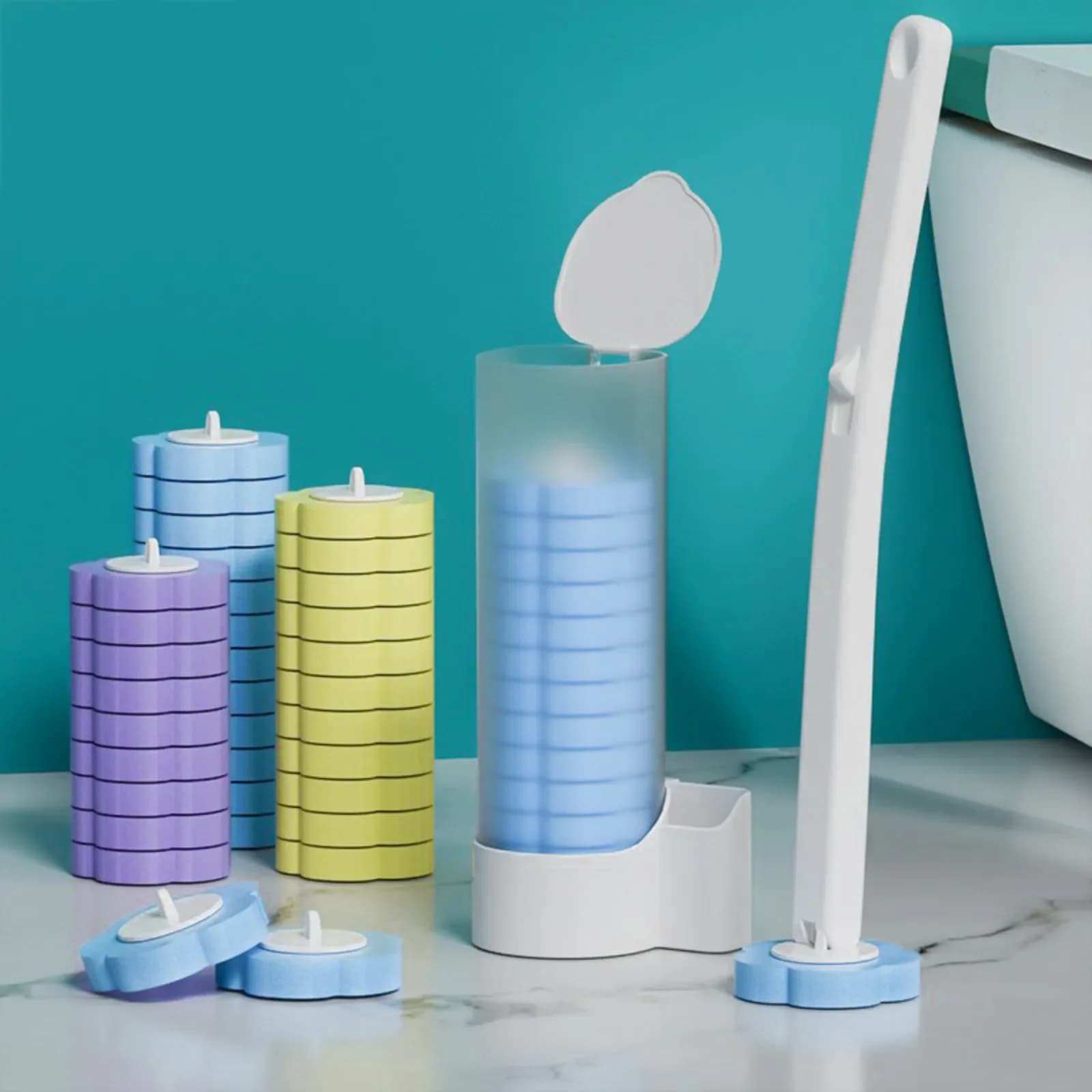 Set di spazzole per WC usa e getta da 18/36 pezzi, senza manico lungo, kit di pulizia WC a parete con testina sostituibile