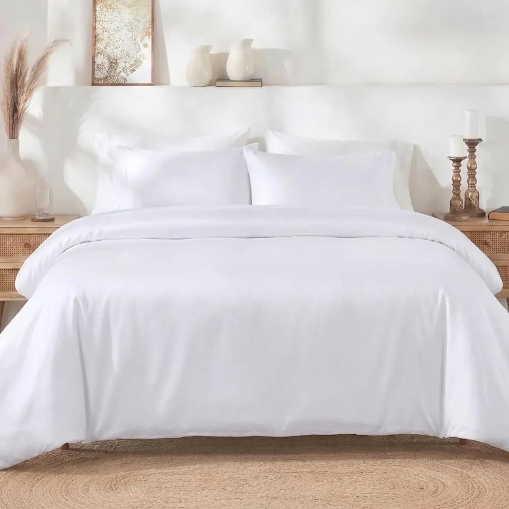 Set Copripiumino in Cotone 400 Fili - Vincitore degli Awards Housekeeping 2025, Misura Queen, Chiusura a Bottoni, Lacci, Bianco