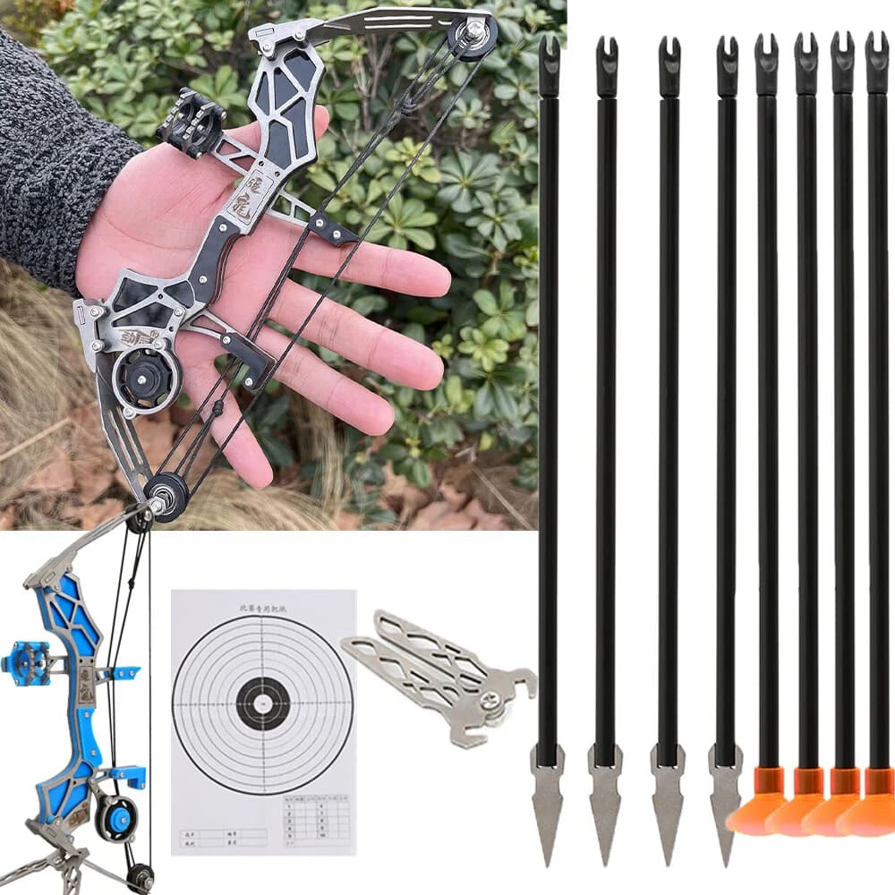 12pcs Arrows Mini Compound Bow 12lbs Stainless Steel Body Shock Absorption Portable Pulley Bow for Adult Teen Target Practice