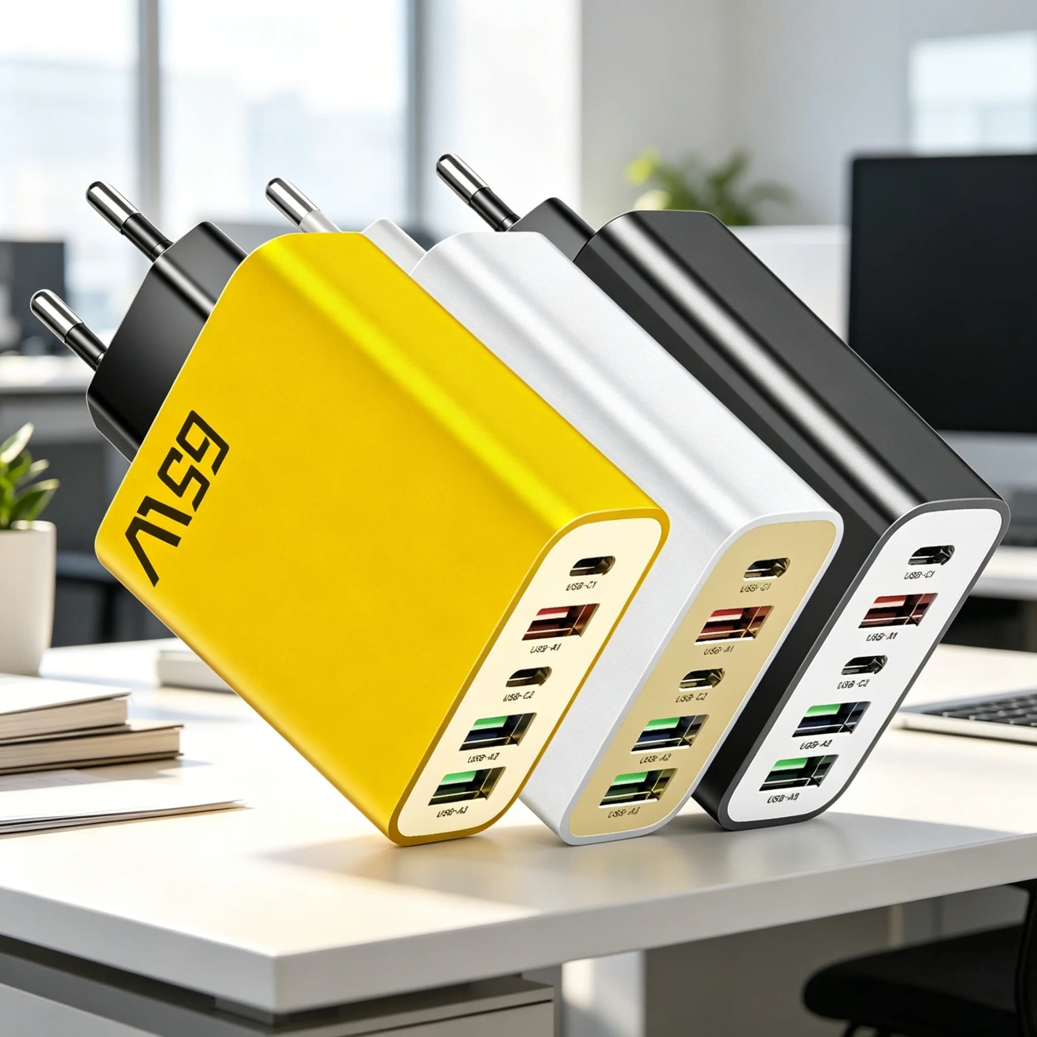 Caricatore USB 65W con QC3.0, adattatore di alimentazione a parete a ricarica rapida, caricatore da viaggio per cellulari con spina EU/US per iPhone, Samsung, Huawei