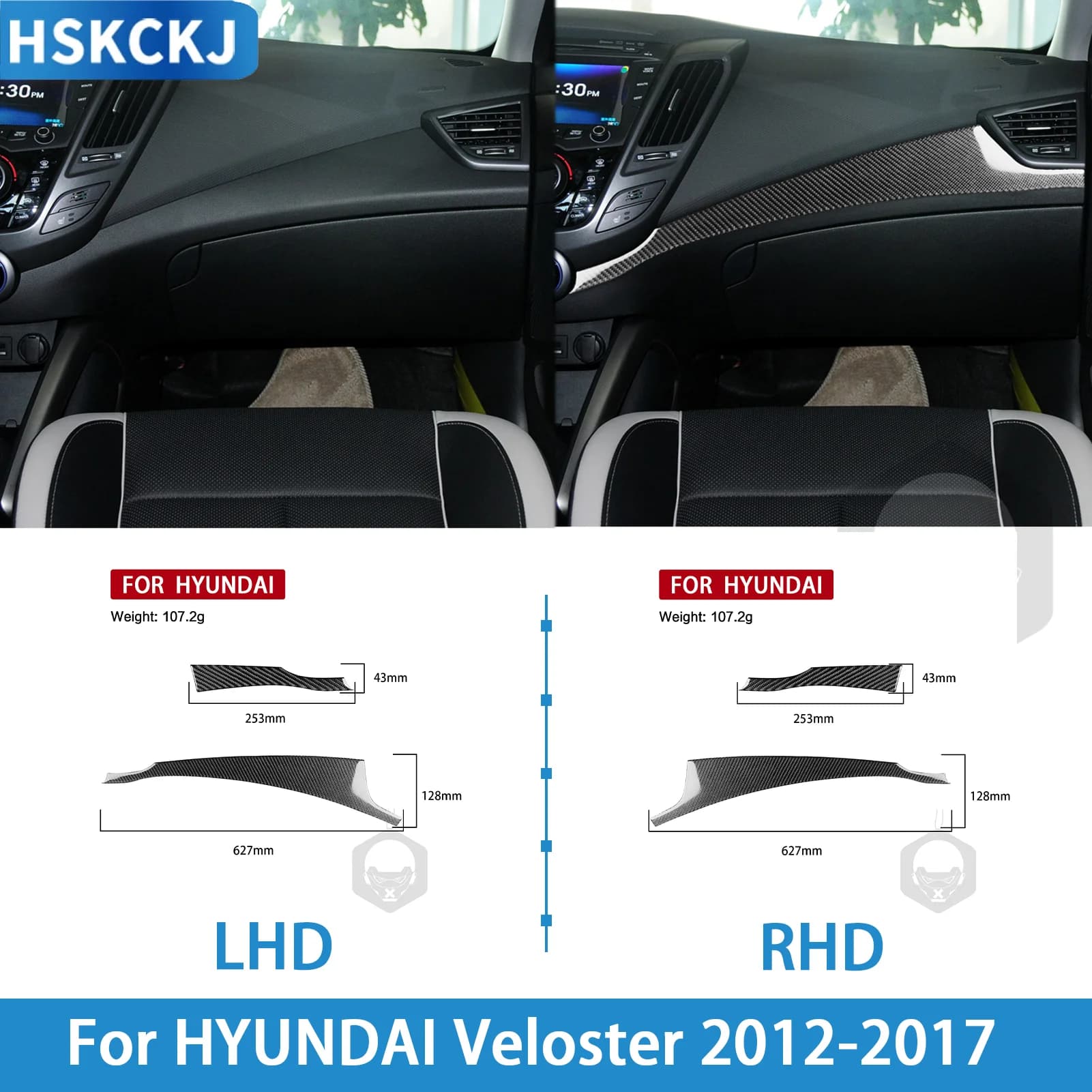 For Hyundai Veloster 2012-2017 Real Carbon Fiber Dashboard Trim 2PCS Car Kit Cover Decal Styling Upgrade Interior Sticker