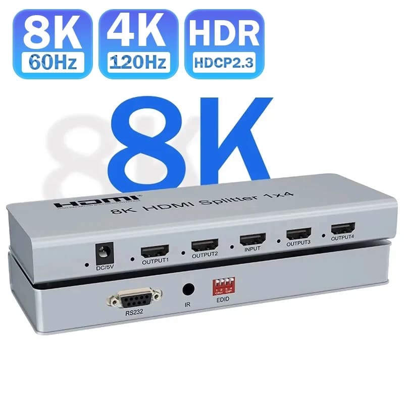 8K@60Hz HDMI Splitter 1x2 1x4 Ultra HD 4K@120Hz HDMI 2.1 Video Distributor Splitter 1 in 4 out Duplicate Screen CEC HDCP2.3 HDR